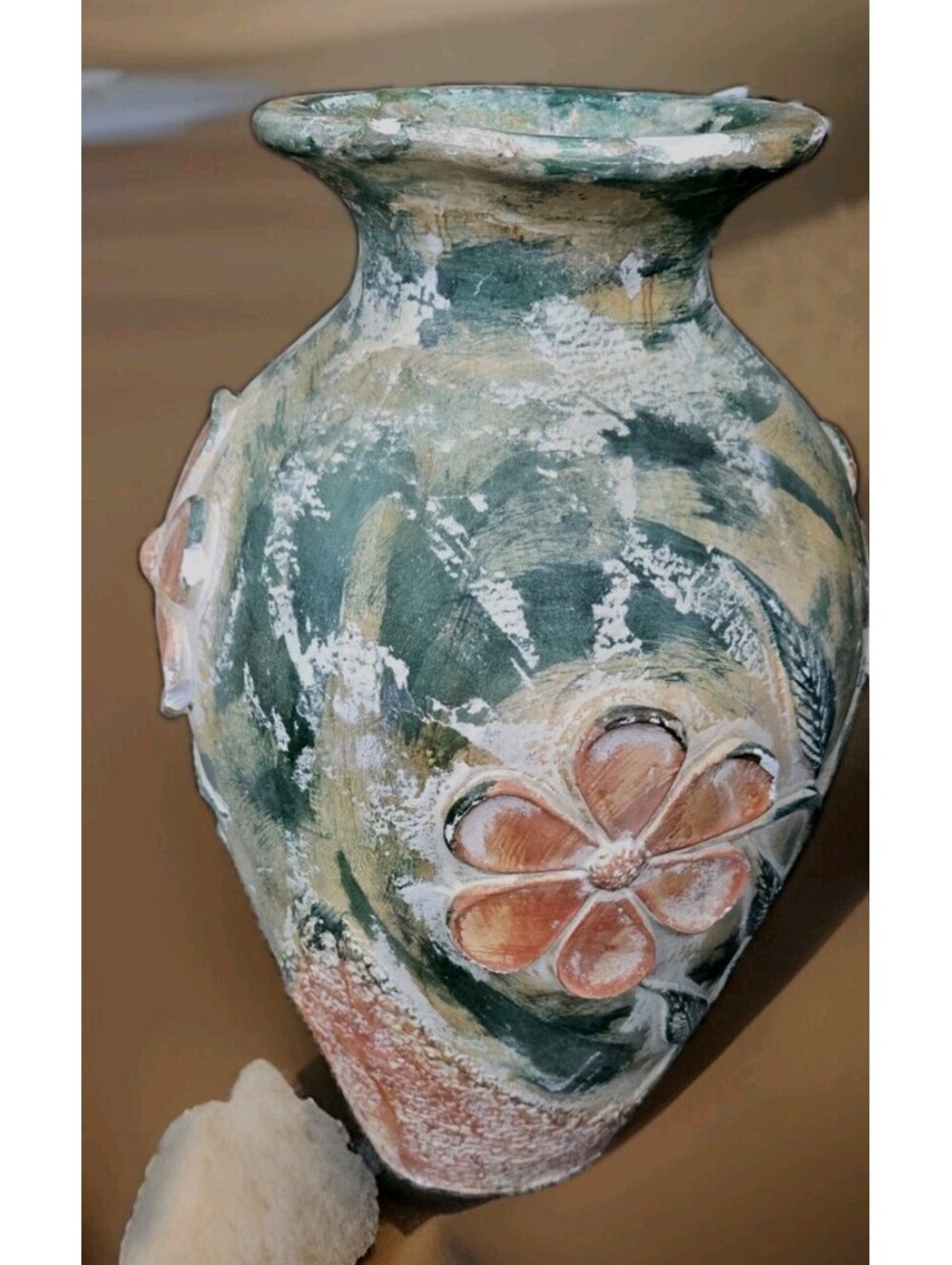 Vintage Handmade Handpainted Terra Cotta Pottery Vase Floral Rustic Urn 20X14"